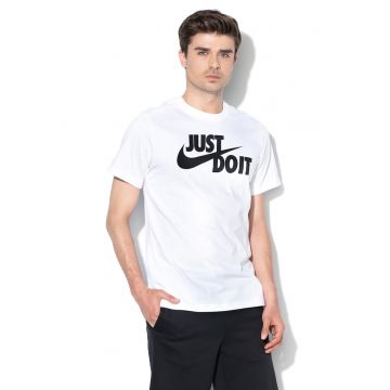 Tricou de bumbac cu imprimeu logo si text Swoosh - Alb