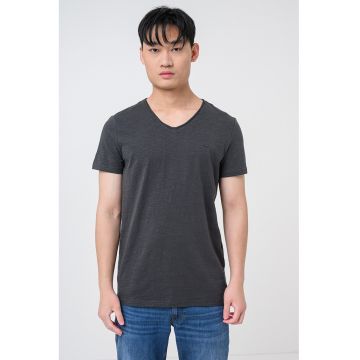Tricou din bumbac cu decolteu in V Amado - Negru stins