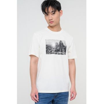 Tricou din bumbac cu imprimeu foto Austin - Alb fildes
