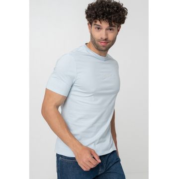 Tricou din bumbac cu imprimeu logo - Albastru deschis