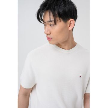 Tricou din tricot cu decolteu la baza gatului - Alb murdar
