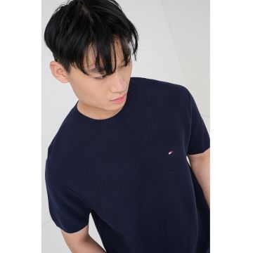 Tricou din tricot cu decolteu la baza gatului - Albastru ultramarin