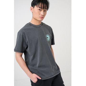 Tricou lejer din bumbac - Verde aquamarin/Gri inchis