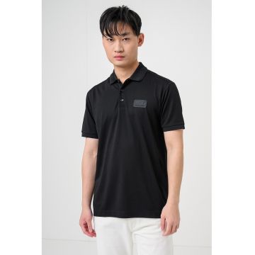 Tricou polo din amestec de modal cu aplicatie logo - Negru