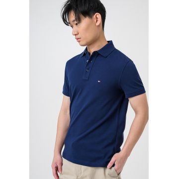 Tricou polo slim fit din amestec de bumbac organic 1985 - Bleumarin