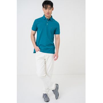 Tricou polo slim fit din amestec de bumbac organic 1985 - Verde smarald