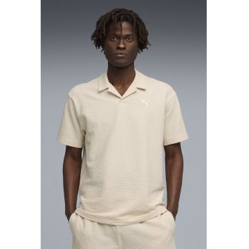 Tricou polo striat cu logo brodat ESS Elevated - Alb murdar
