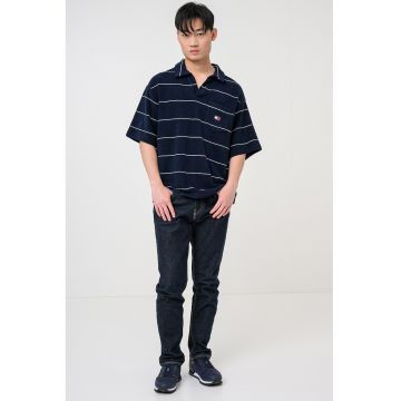 Tricou polo supradimensionat cu model in dungi - Bleumarin