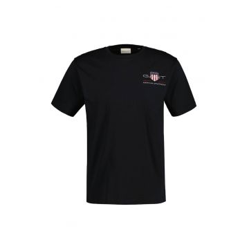 Tricou regular fit cu decolteu la baza gatului Archive - Negru