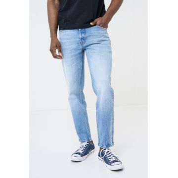 Blugi regular fit cu aspect decolorat - Albastru deschis