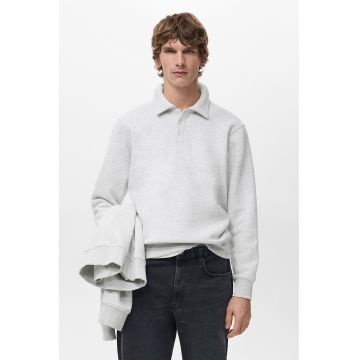 Bluza de trening cu guler polo si croiala regular-fit - Gri deschis melange
