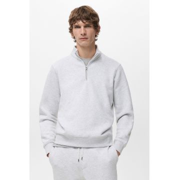 Bluza de trening din amestec de bumbac cu fenta cu fermoar scurt - Gri deschis melange