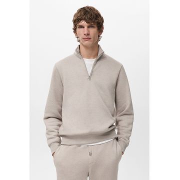 Bluza de trening din amestec de bumbac cu fermoar scurt - Bej
