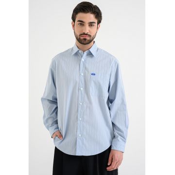 Camasa cu dungi si guler - Alb/Albastru pastel/Negru