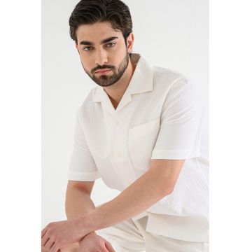 Camasa cu maneci scurte si revere decupate - Alb optic