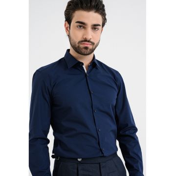 Camasa de bumbac cu maneci lungi - Bleumarin