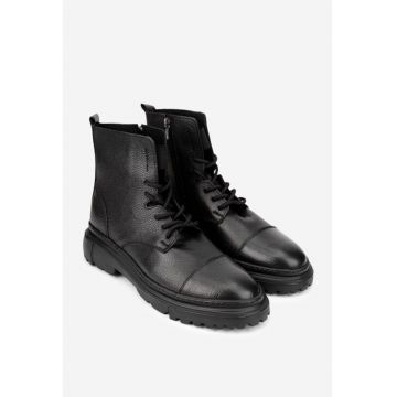 Ghete piele texturata neagra - Negru