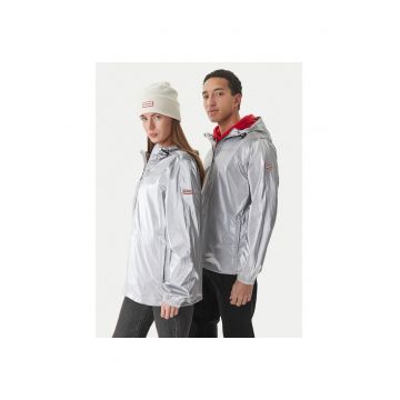 Jacheta de ploaie -  unisex - fermoar - argintiu - nylon