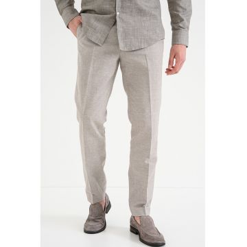 Pantaloni drepti din amestec de in - Maro nisip