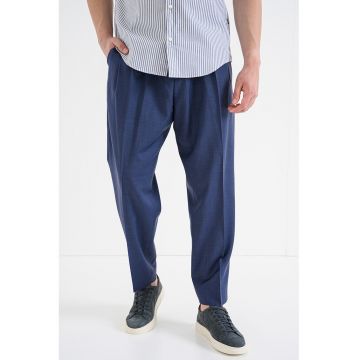 Pantaloni regular fit cu talie elastica pe spate - Bleumarin