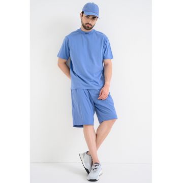 Pantaloni scurti cu talie elastica si buzunare - Albastru azur