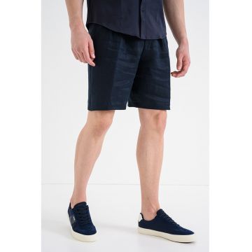 Pantaloni scurti de in cu talie medie - Albastru ultramarin