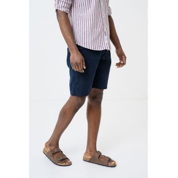Pantaloni scurti din amestec de in cu snur - Bleumarin
