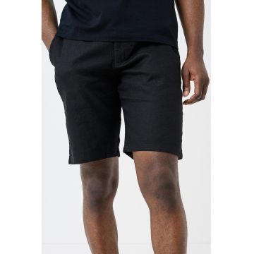 Pantaloni scurti din amestec de in cu snur - Negru