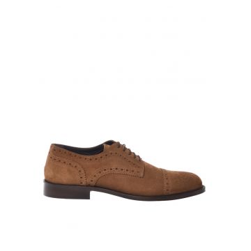 Pantofi brogue de piele intoarsa - Maro