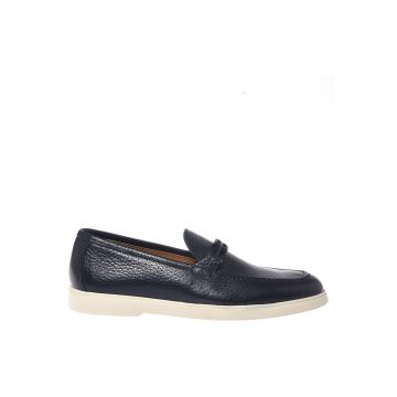 Pantofi loafer de piele cu aspect granulat - Albastru