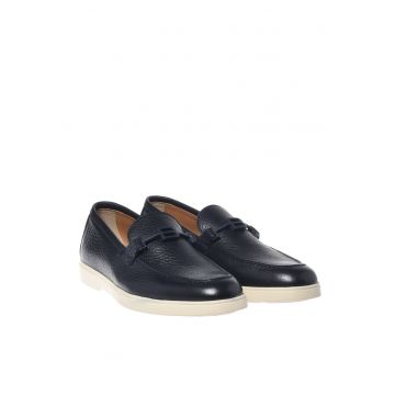 Pantofi loafer de piele cu aspect granulat - Albastru