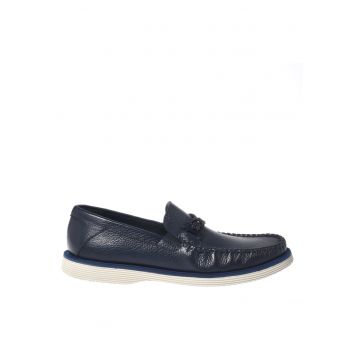 Pantofi loafer de piele cu talpa plata - Albastru