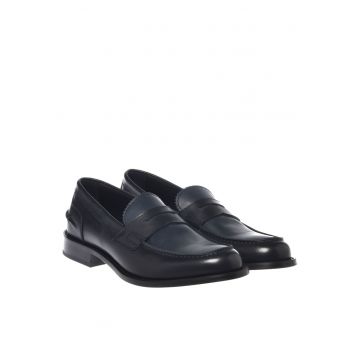Pantofi loafer de piele cu varf rotund - Albastru