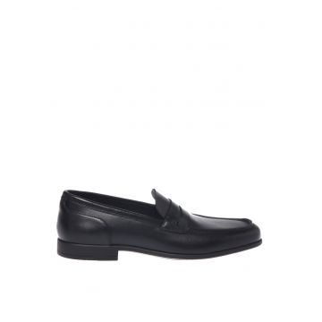 Pantofi loafer de piele cu varf rotund - Negru