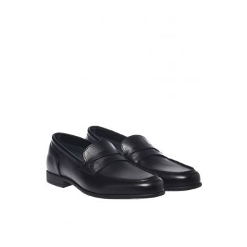 Pantofi loafer de piele cu varf rotund - Negru