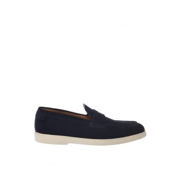 Pantofi loafer de piele intoarsa cu logo - Albastru