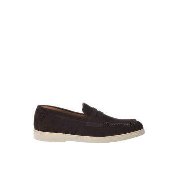 Pantofi loafer de piele intoarsa cu logo - Maro