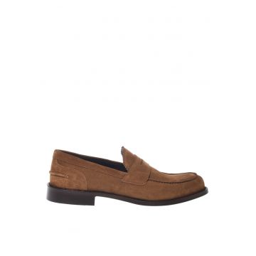 Pantofi loafer de piele intoarsa cu varf rotund - Maro