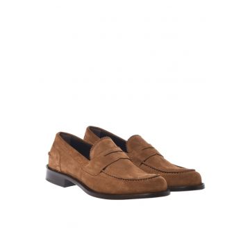 Pantofi loafer de piele intoarsa cu varf rotund - Maro