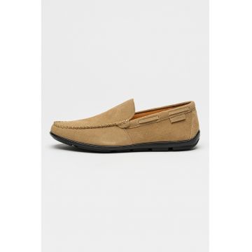 Pantofi loafer din piele intoarsa cu varf rotund - Maro taupe