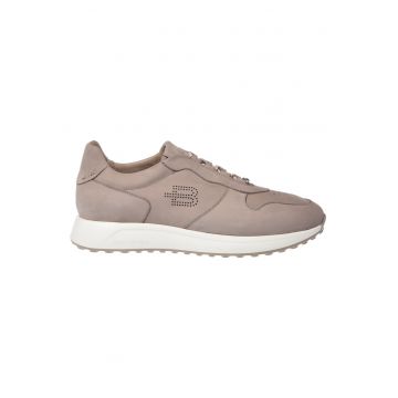 Pantofi sport de piele nabuc cu sireturi elastice - Bej