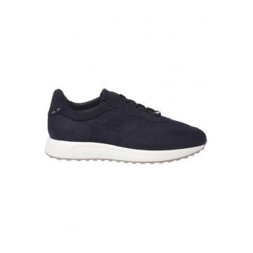 Pantofi sport de piele nabuc cu talpa wedge - Albastru