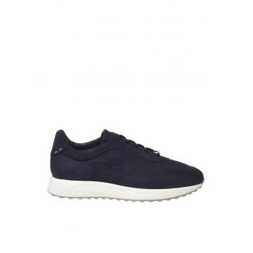 Pantofi sport de piele nabuc cu talpa wedge - Albastru