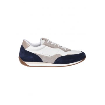 Pantofi sport de piele si piele intoarsa cu varf rotund - Albastru