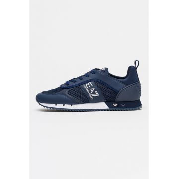 Pantofi sport din piele ecologica cu insertii din plasa - Alb optic/Bleumarin