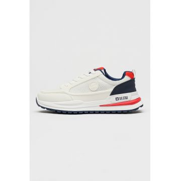 Pantofi sport din piele ecologica si plasa - Albastru inchis/Alb optic