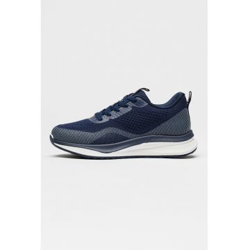 Pantofi sport din tricot si plasa cu logo - Alb optic/Bleumarin