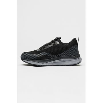 Pantofi sport din tricot si plasa cu logo - Negru/Gri deschis