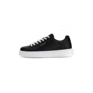 Pantofi sport flatform din piele cu garnituri din piele ecologica - Negru
