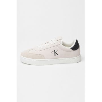 Pantofi sport low-cut din piele intoarsa cu model clasic si talpa cupsole - Negru stins/Maro taupe deschis/Alb murdar